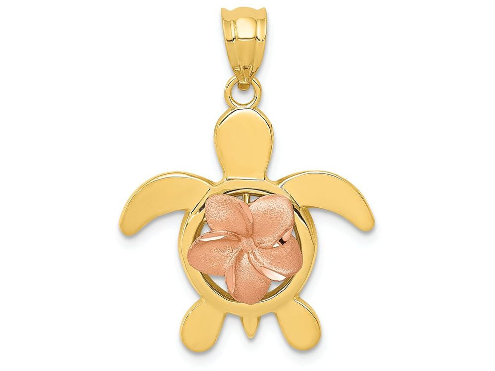 FJC Finejewelers 14k Two-tone Gold Rose Plumeria Turtle Charm