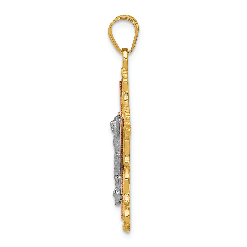 FJC Finejewelers 14 Kt Tri Color Gold Bright Cut Crucifix Charm