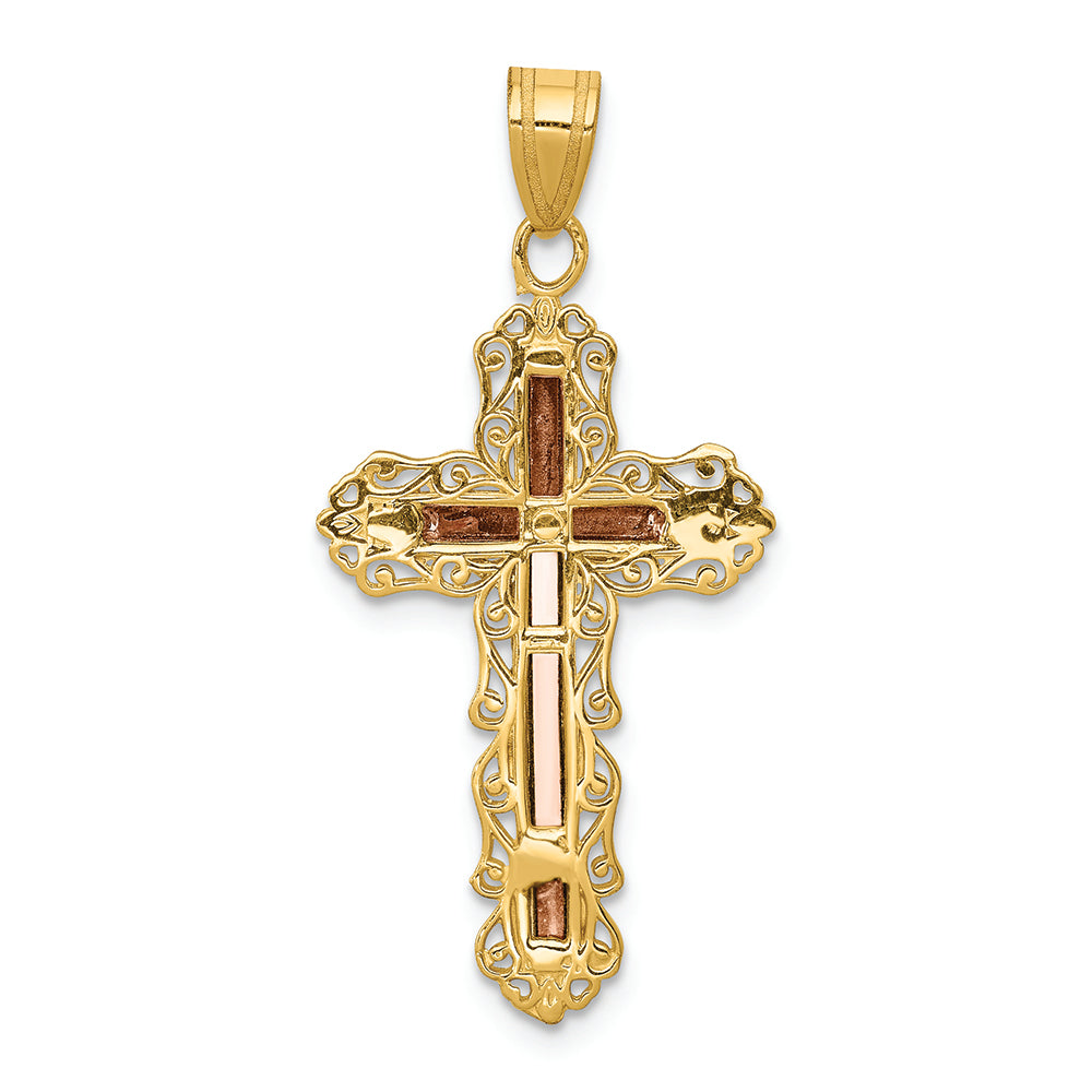 FJC Finejewelers 14 Kt Tri Color Gold Bright Cut Crucifix Charm
