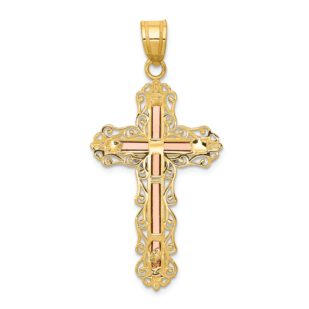 FJC Finejewelers 14 Kt Tri Color Gold Bright Cut Crucifix Charm