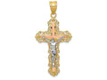 FJC Finejewelers 14 Kt Tri Color Gold Bright Cut Crucifix Charm