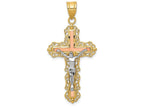 FJC Finejewelers 14 Kt Tri Color Gold Bright Cut Crucifix Charm