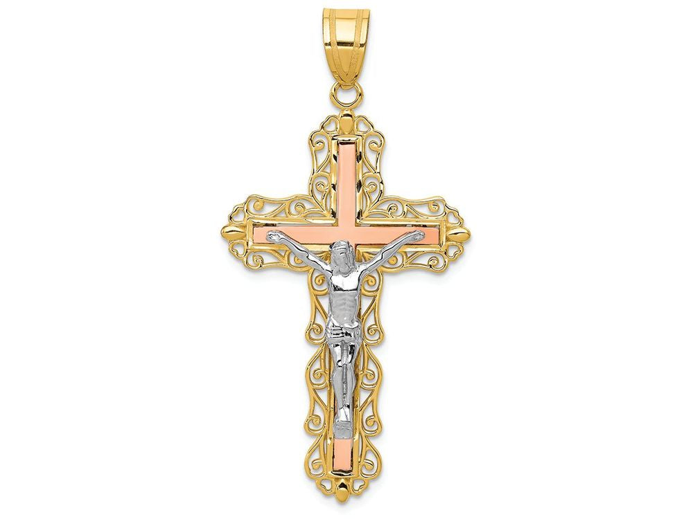FJC Finejewelers 14 Kt Tri Color Gold Bright Cut Crucifix Charm