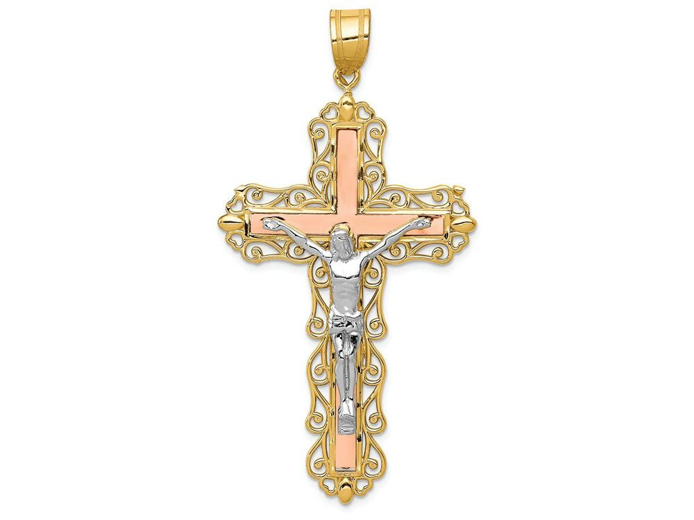 FJC Finejewelers 14 Kt Tri Color Gold Bright Cut Crucifix Charm