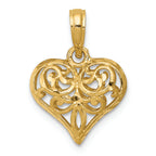 FJC Finejewelers 14k Yellow Gold Bright Cut Open Filgree Fleur-de-lis Heart Charm (small)