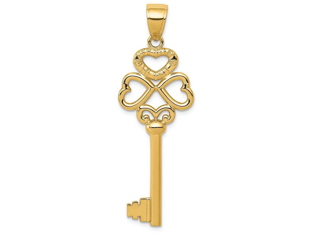 FJC Finejewelers 14k Yellow Gold Triple Heart Key To My Heart Charm