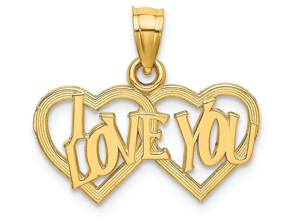 FJC Finejewelers 14k Yellow Gold Polished Textured I Love You Double Heart Charm