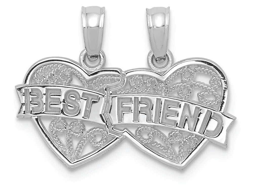 FJC Finejewelers 14k White Gold White Best Friend Breakable Double Hearts with Banner Charm