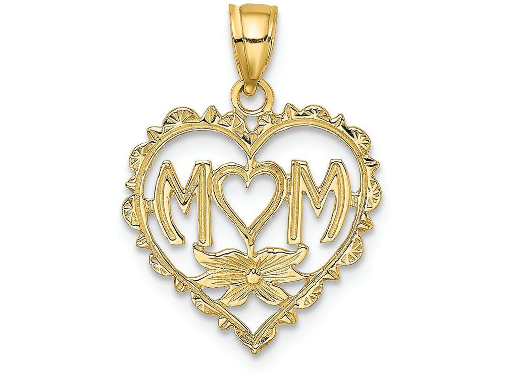 FJC Finejewelers 14k Yellow Gold Mom In Heart with Heart Shaped O Charm