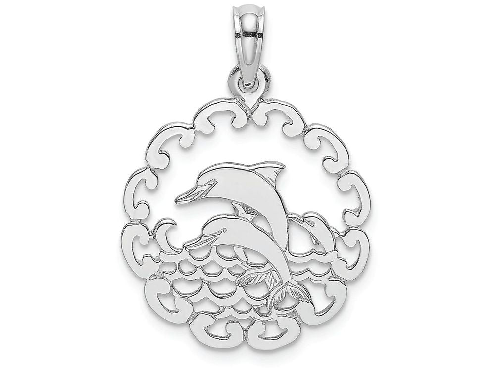 FJC Finejewelers 14k White Gold Cut-out Jumping Dolphins Charm