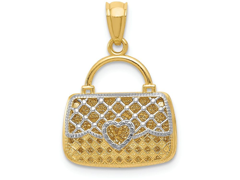 FJC Finejewelers 14k Yellow Gold with Rhodium Reversible Heart Handbag Charm