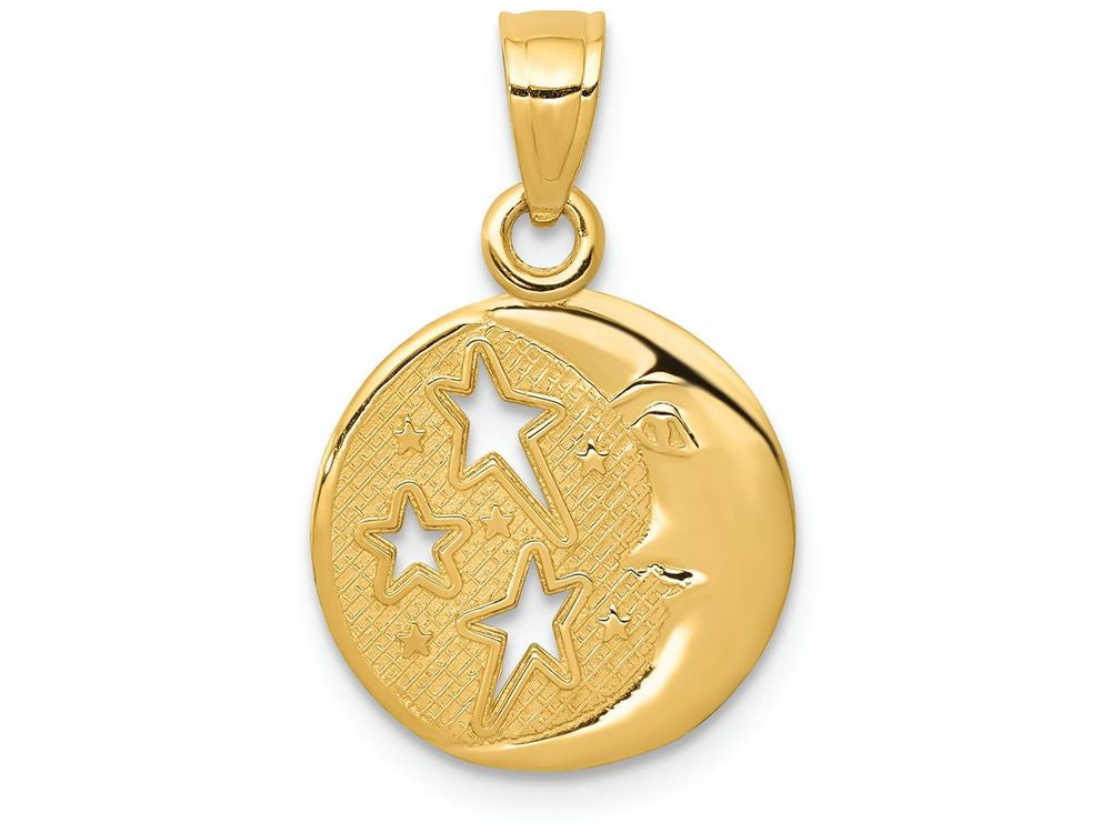 FJC Finejewelers 14k Yellow Gold Polished Flat-backed Moon with Three Stars Charm