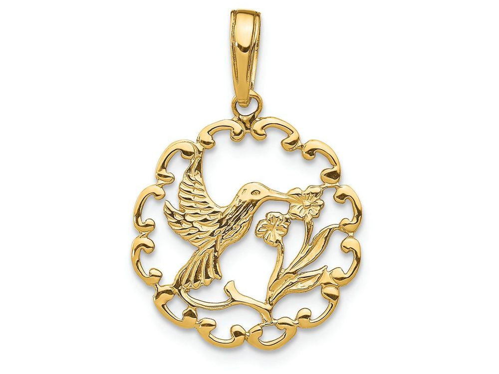 FJC Finejewelers 14k Yellow Gold Hummingbird with Flower In Frame Charm