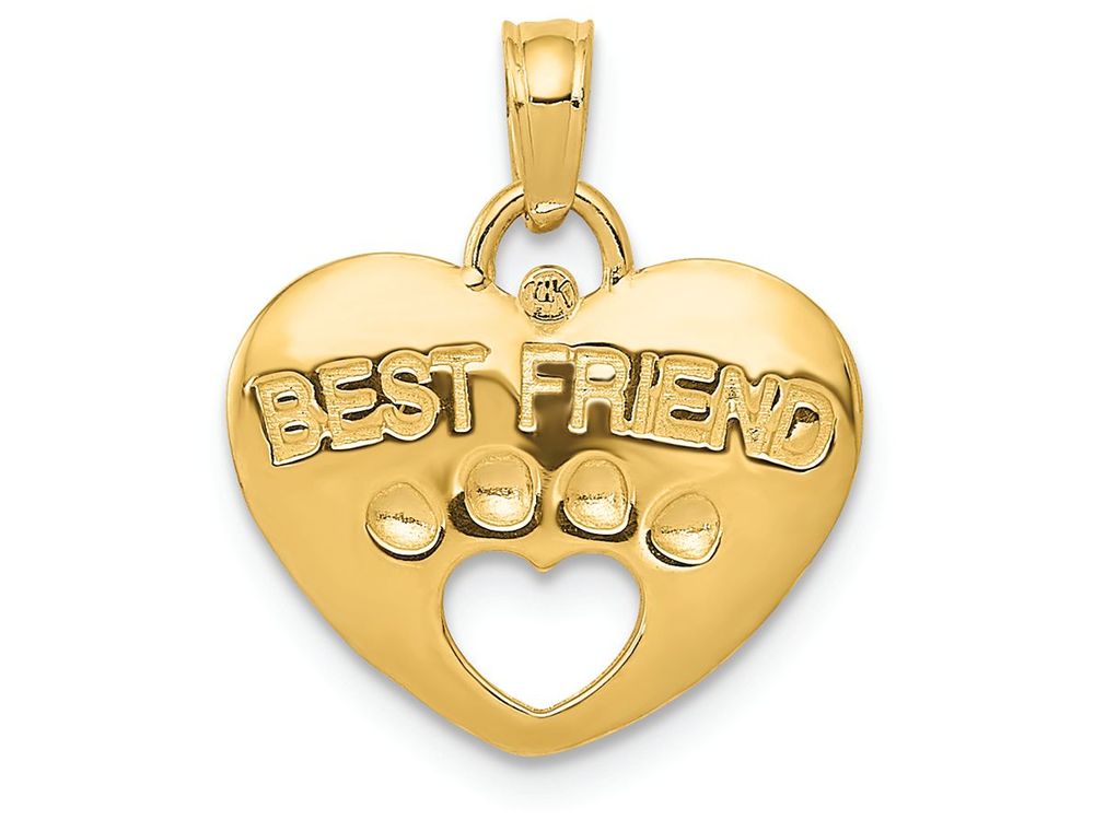 FJC Finejewelers 14k Yellow Gold Best Friend On Heart with Cut-out Paw Charm