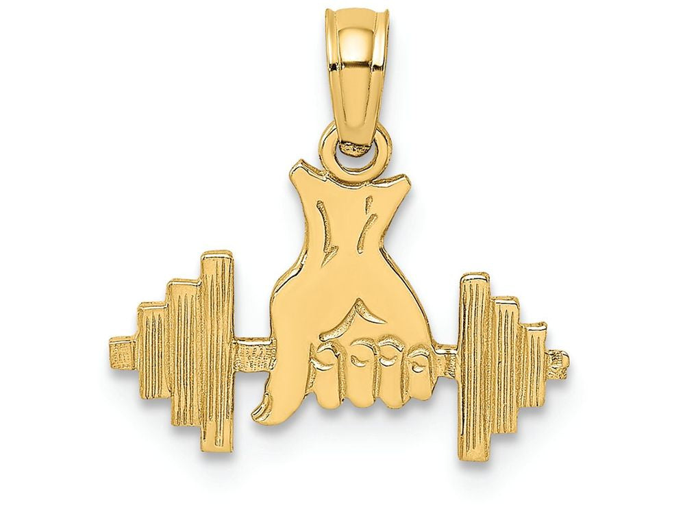 FJC Finejewelers 14k Yellow Gold Hand Holding Barbell Charm