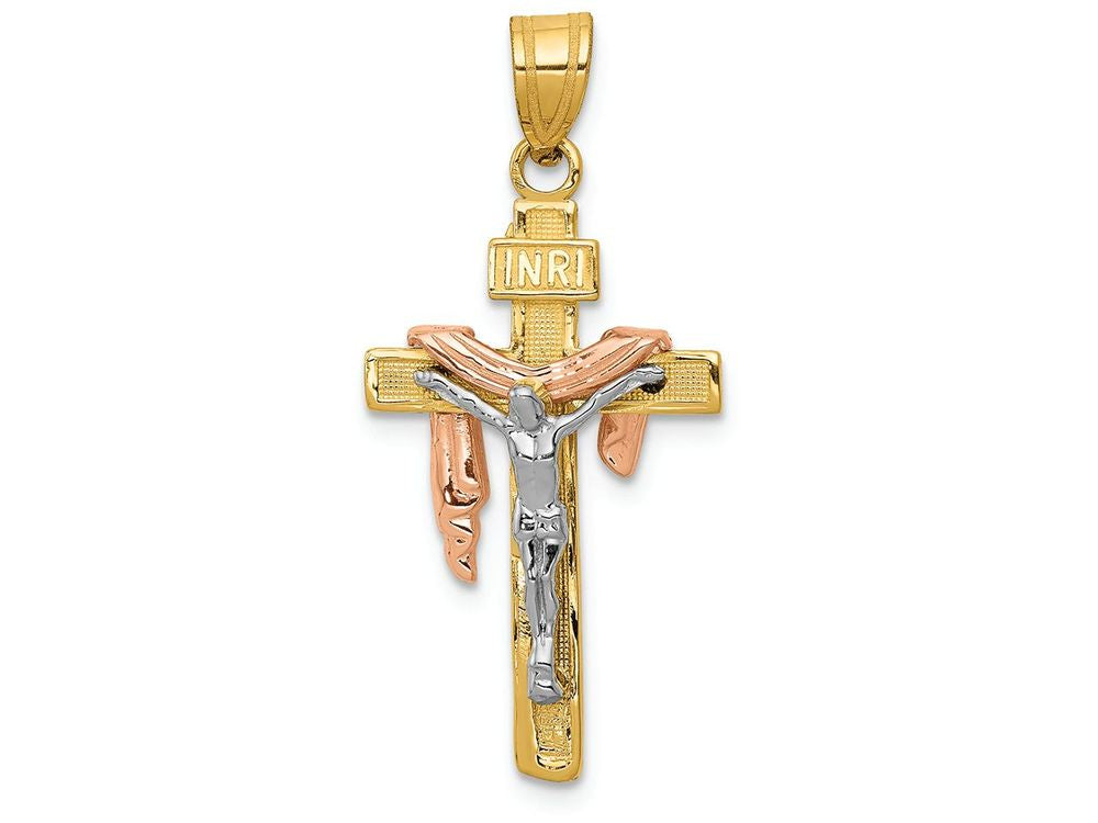 FJC Finejewelers 14k Yellow Gold Tri-color Bright Cut Small Draped Inri Crucifix Charm