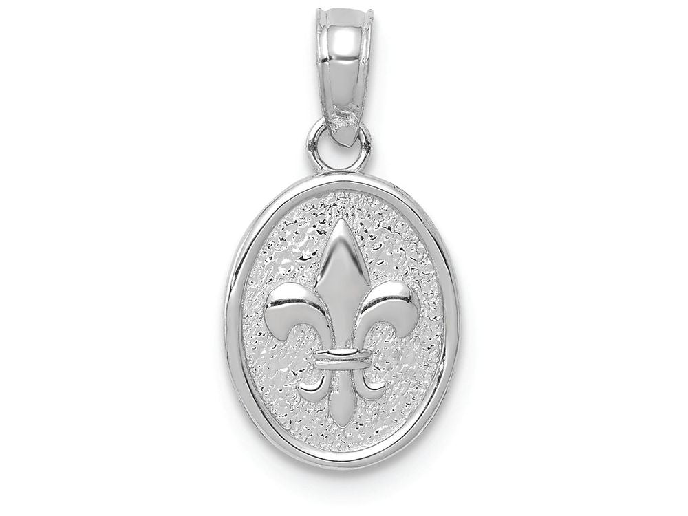 FJC Finejewelers 14k White Gold White Mini Fleur-de-lis Charm On Oval Disc