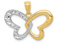 FJC Finejewelers 14k Yellow Gold with Rhodium Plated Bright Cut Butterfly Charm