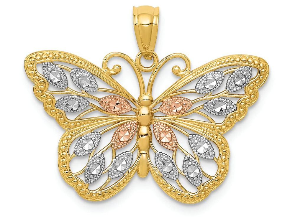 FJC Finejewelers 14k Yellow Gold with Rhodium Plated Bright Cut Butterfly Charm