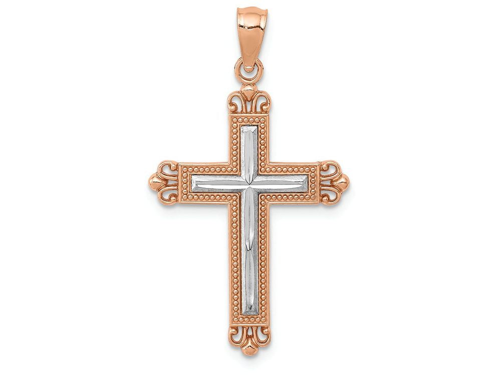 FJC Finejewelers 14k Rose Gold with Rhodium Plated Bright Cut Cross Charm