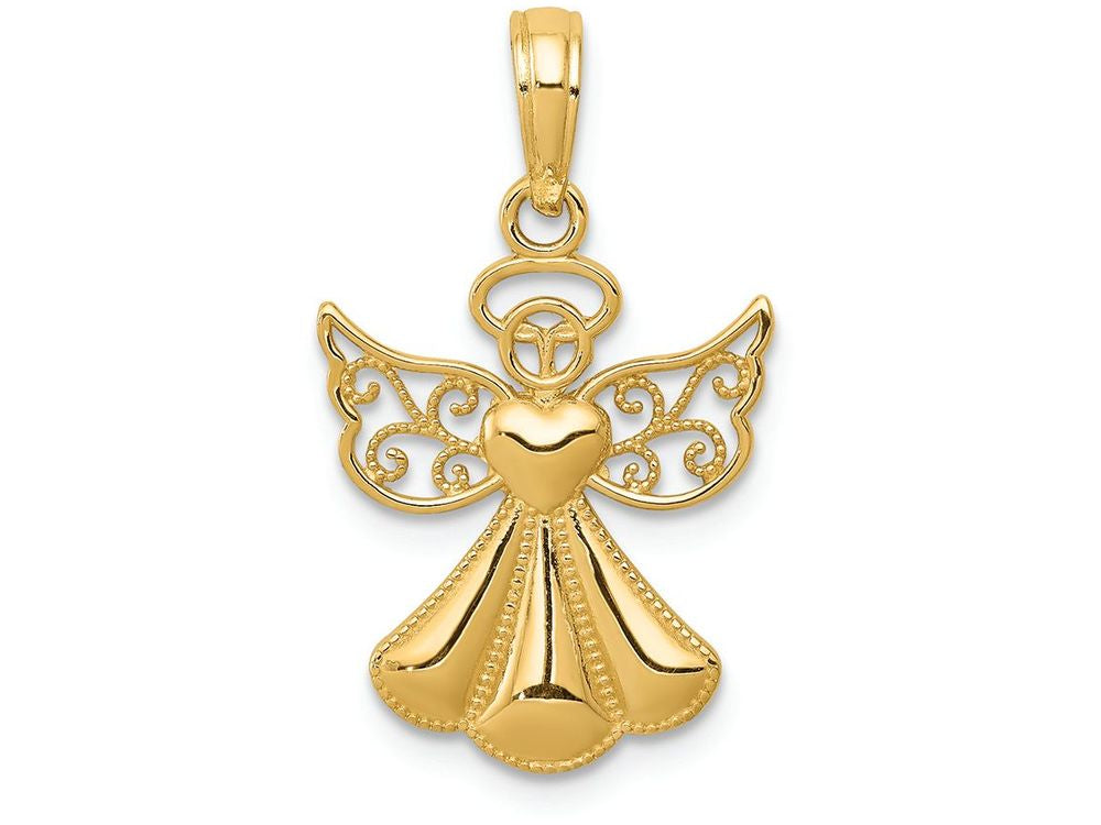 FJC Finejewelers 14k Yellow Gold Polished Textured Guardian Angel with Heart Charm