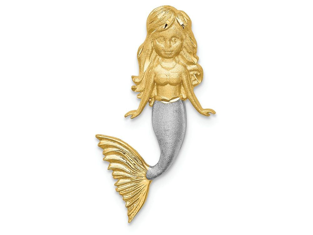 FJC Finejewelers 14k Yellow Gold White with Rhodium Brushed Bright Cut Mermaid Chain Slide Charm