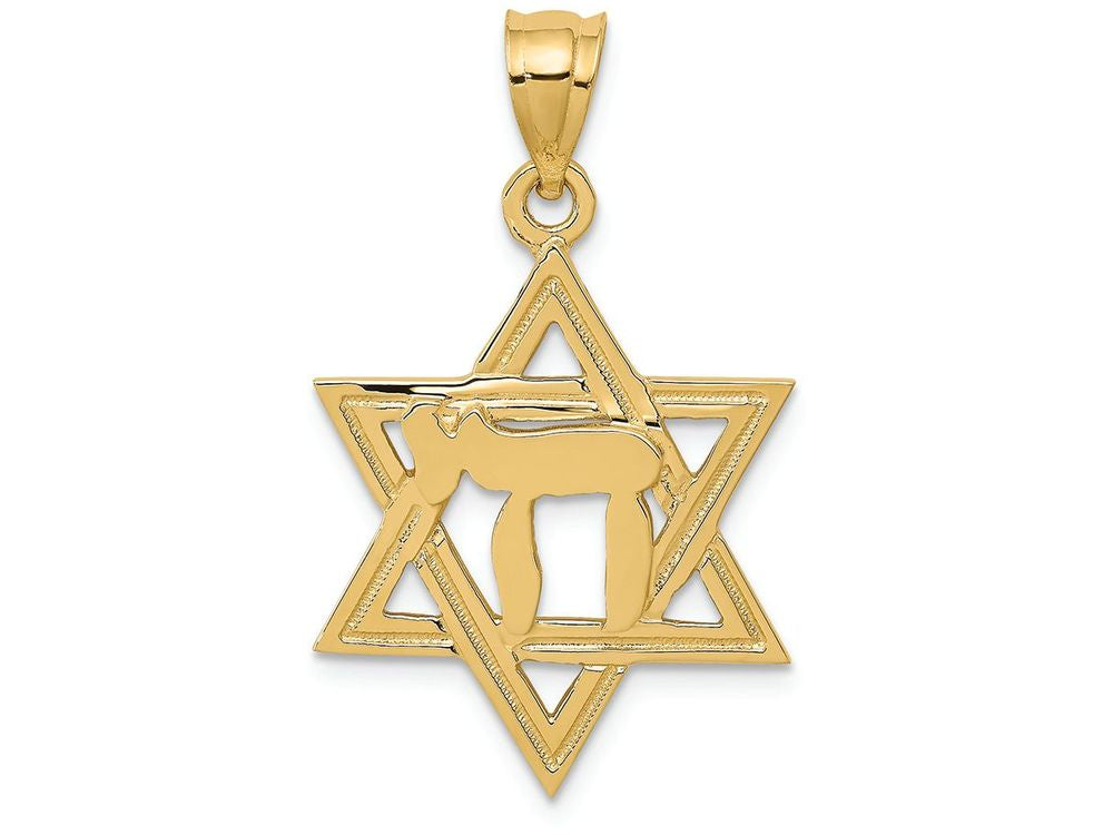 FJC Finejewelers 14k Yellow Gold Solid Polish Chai In Star Of David Charm