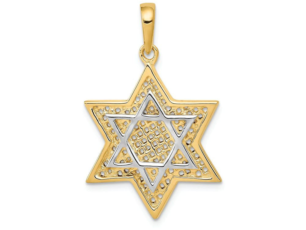 FJC Finejewelers 14k Yellow Gold with Rhodium Solid Open-back Meshed Star Of David Charm