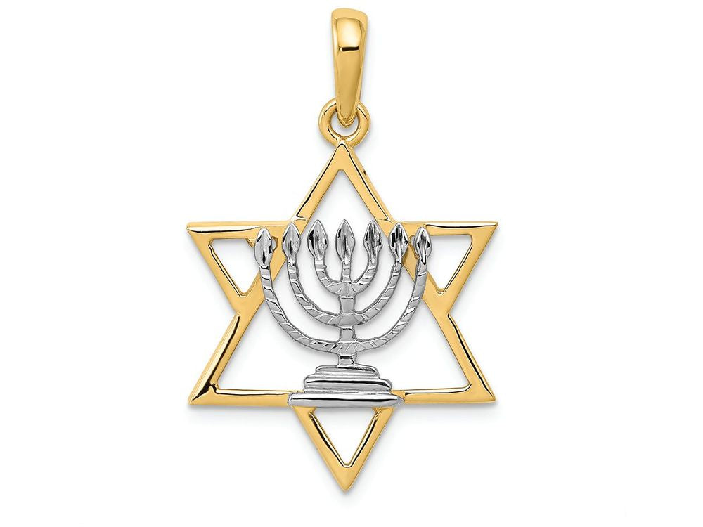 FJC Finejewelers 14k Yellow Gold with Rhodium Solid Menorah In Star Of David Charm