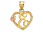 FJC Finejewelers 14 kt Two Tone Gold Initial E In Heart Charm