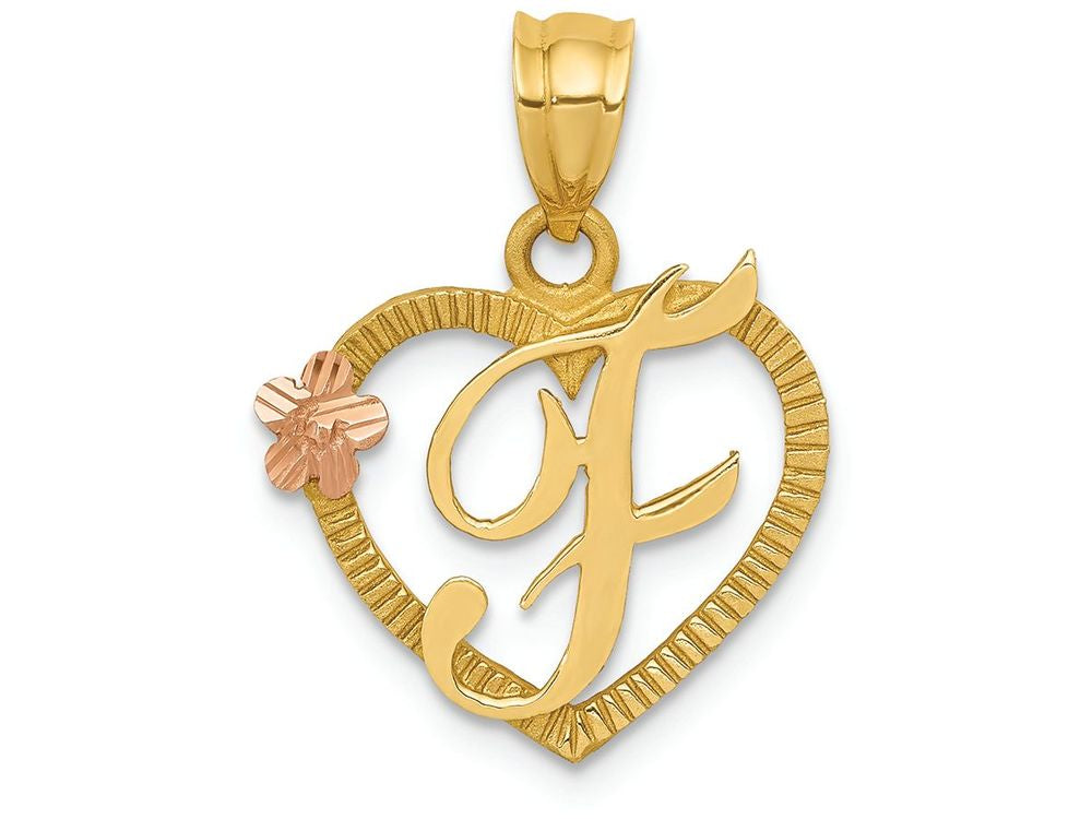 FJC Finejewelers 14 kt Two Tone Gold Initial F In Heart Charm