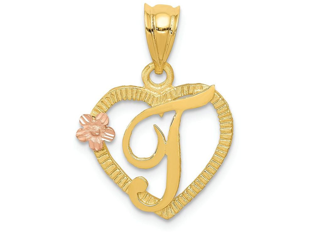 FJC Finejewelers 14 kt Two Tone Gold Initial T In Heart Charm