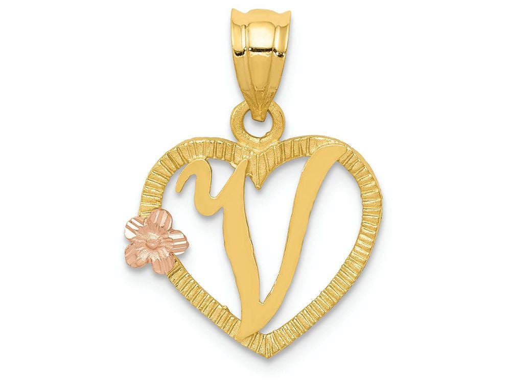 FJC Finejewelers 14 kt Two Tone Gold Initial V In Heart Charm