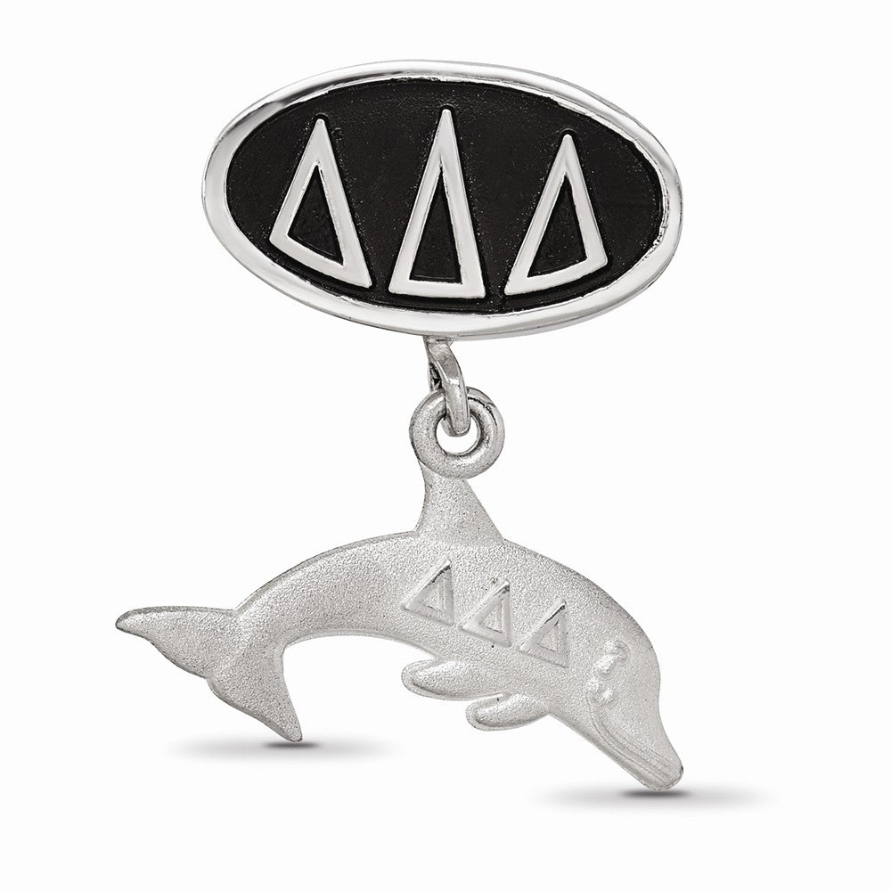 LogoArt Sterling Silver Delta Delta Delta Oval With Dolphin Dangle Bead Charm