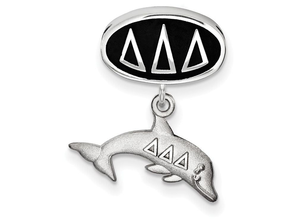 LogoArt Sterling Silver Delta Delta Delta Oval With Dolphin Dangle Bead Charm