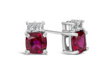 FJC Finejewelers 10k White Gold 6mm Cushion-Cut Created Ruby with White Topaz Earrings