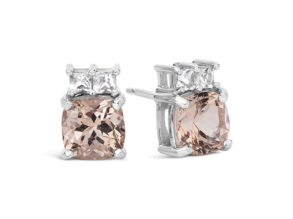 FJC Finejewelers 10k White Gold 6mm Cushion-Cut Morganite with White Topaz Earrings