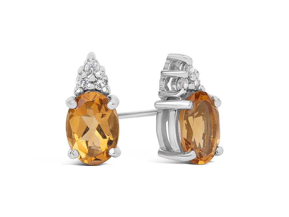 FJC Finejewelers 10k White Gold 7x5mm Oval Citrine with White Topaz Earrings