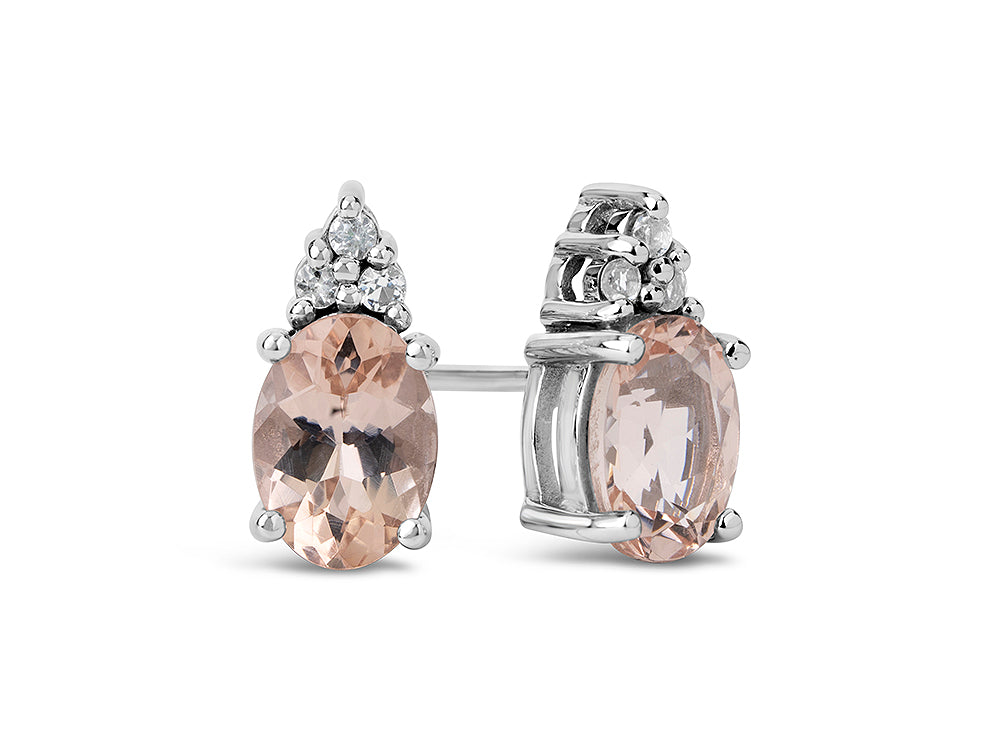 FJC Finejewelers 10k White Gold 7x5mm Oval Morganite with White Topaz Earrings