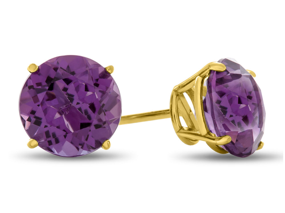 FJC Finejewelers 14k Yellow Gold 7mm Round Amethyst Post-With-Friction-Back Stud Earrings