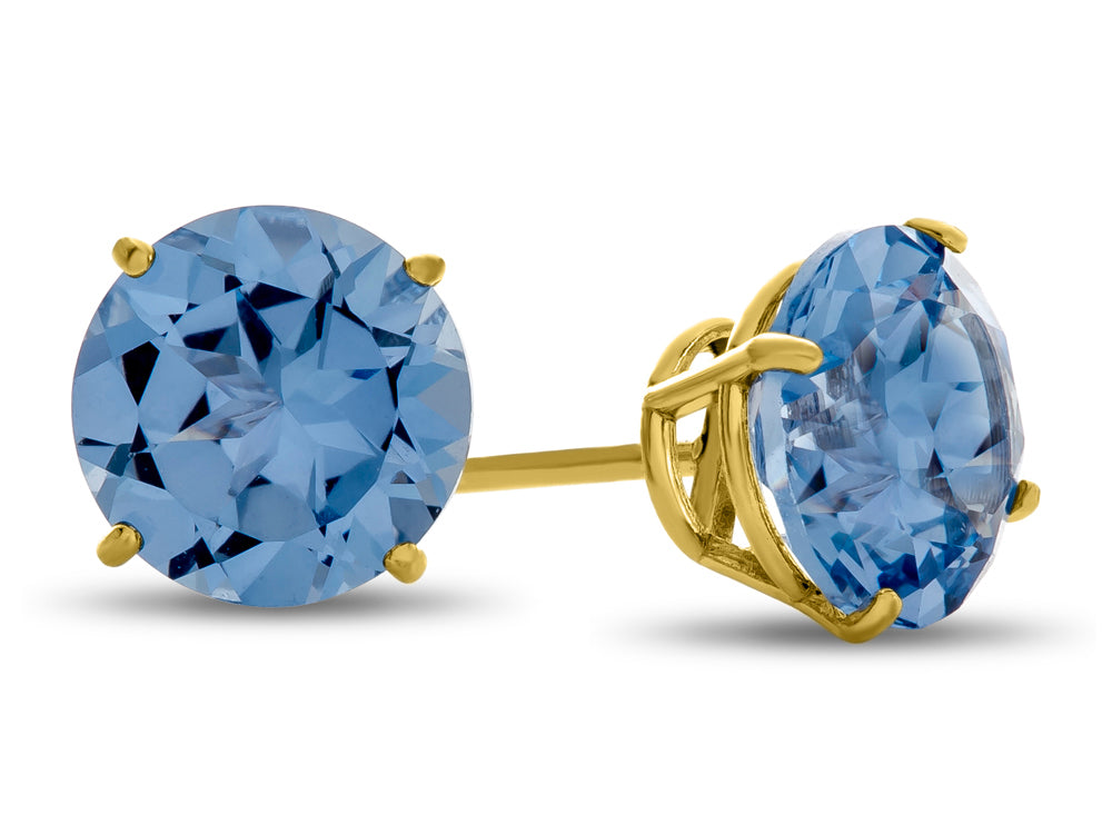 FJC Finejewelers 14k Yellow Gold 7mm Round Simulated Aquamarine Post-With-Friction-Back Stud Earrings