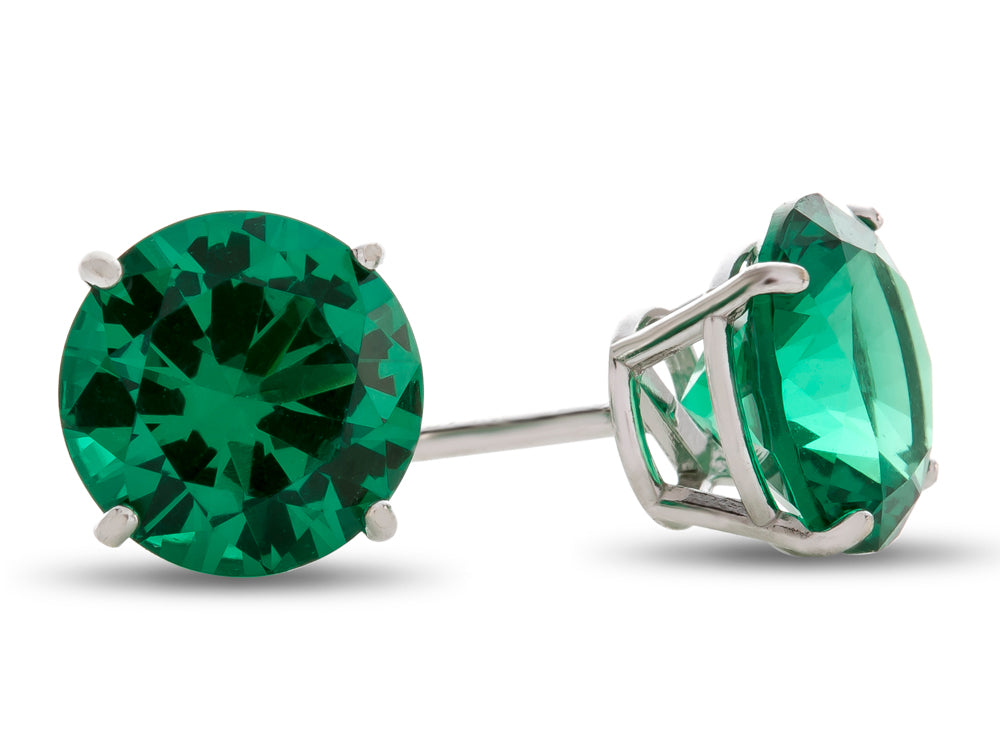 FJC Finejewelers 925 Sterling Silver 7mm Round Simulated Emerald Post-With-Friction-Back Stud Earrings