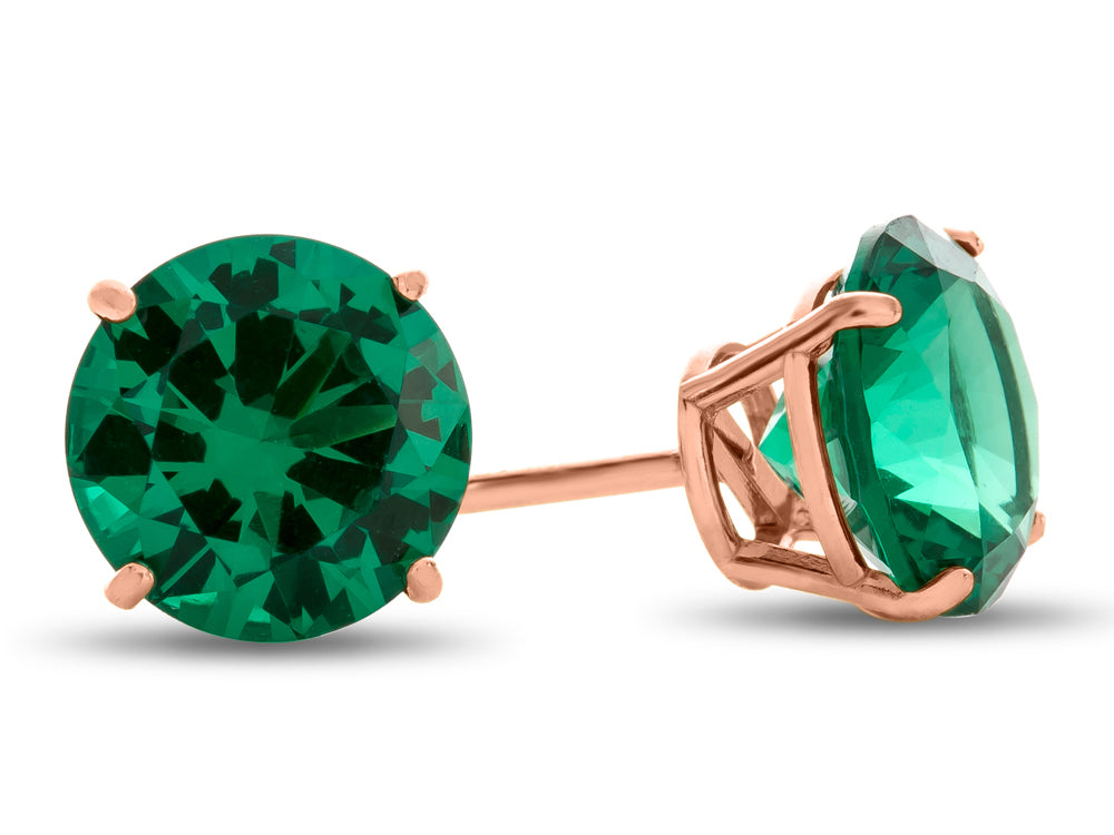 FJC Finejewelers 10k Rose Gold 7mm Round Simulated Emerald Post-With-Friction-Back Stud Earrings