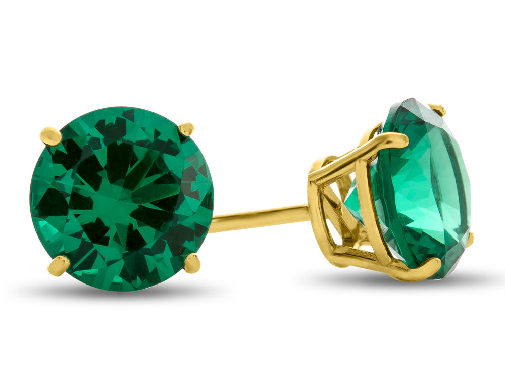 FJC Finejewelers 14k Yellow Gold 7mm Round Simulated Emerald Post-With-Friction-Back Stud Earrings