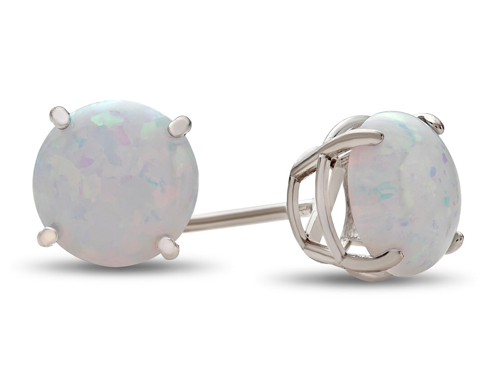 FJC Finejewelers 10k White Gold 7mm Round Created Opal Post-With-Friction-Back Stud Earrings