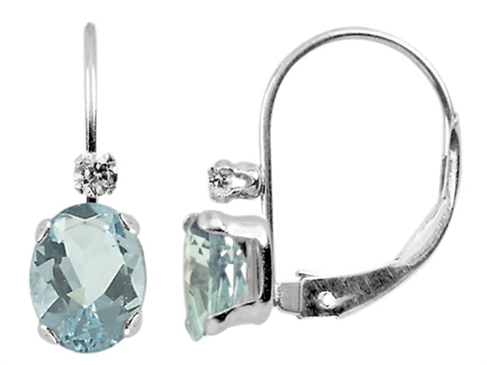 FJC Finejewelers 6x4mm Aquamarine and White Topaz Leverback Earrings