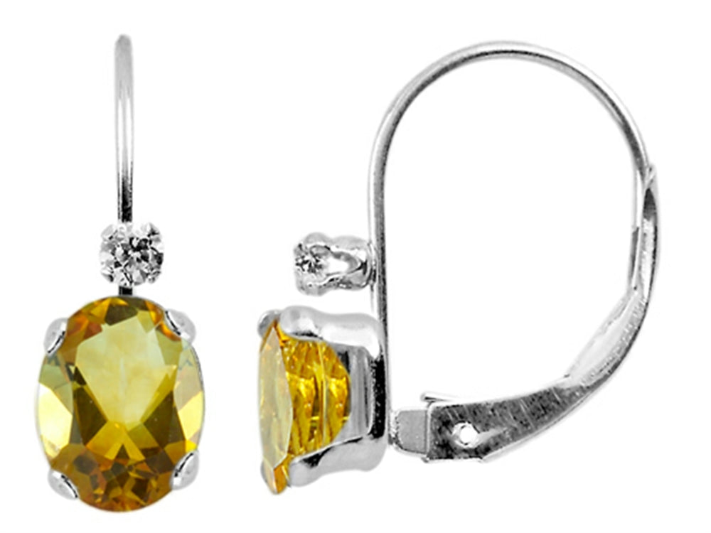 FJC Finejewelers 6x4mm Citrine and White Topaz Leverback Earrings