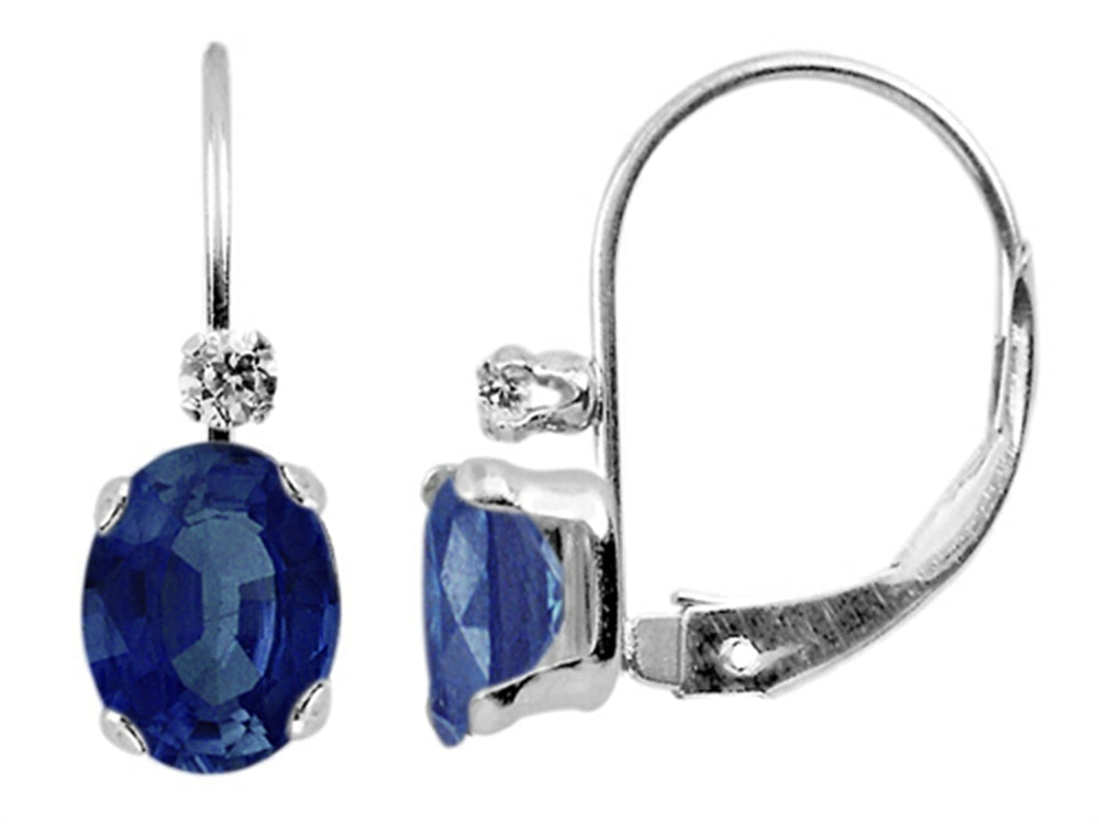FJC Finejewelers 6x4mm Oval Created Sapphire and White Topaz Leverback Earrings