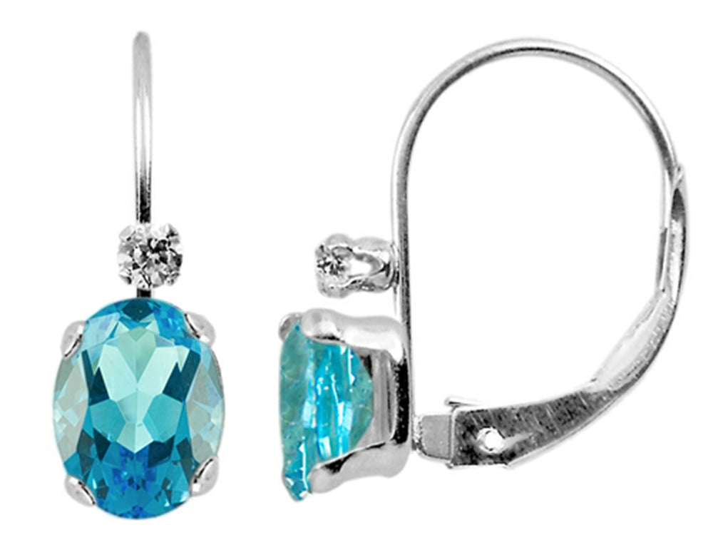 FJC Finejewelers 6x4mm Swiss Blue Topaz and White Topaz Leverback Earrings