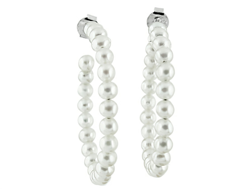 FJC Finejewelers 4.5mm White Cultured Freshwater Cultured Pearl Post-With-Friction-Back Hoop Earrings